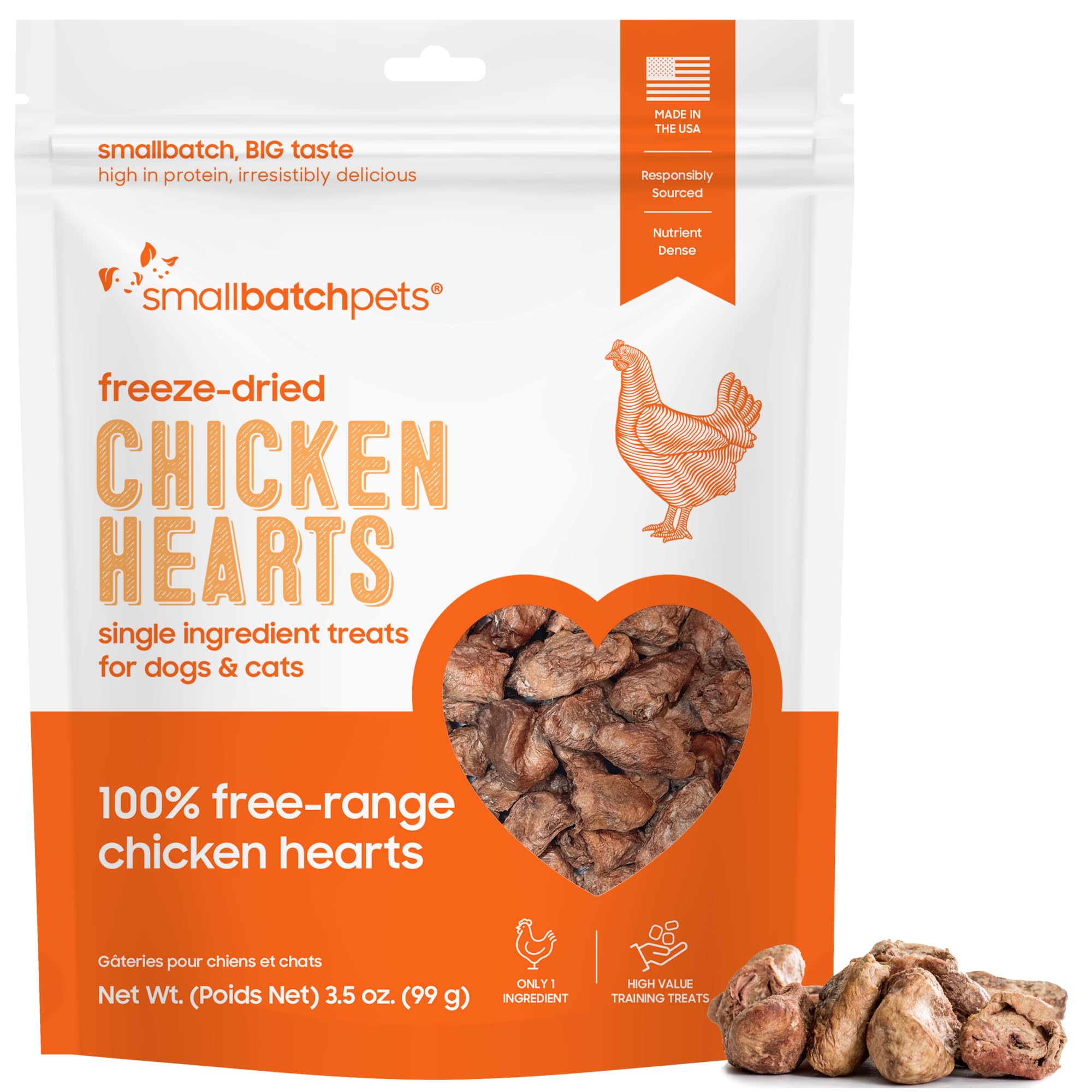 smallbatch corazon-pollo liofilizado: premio sabroso para entrenamiento.