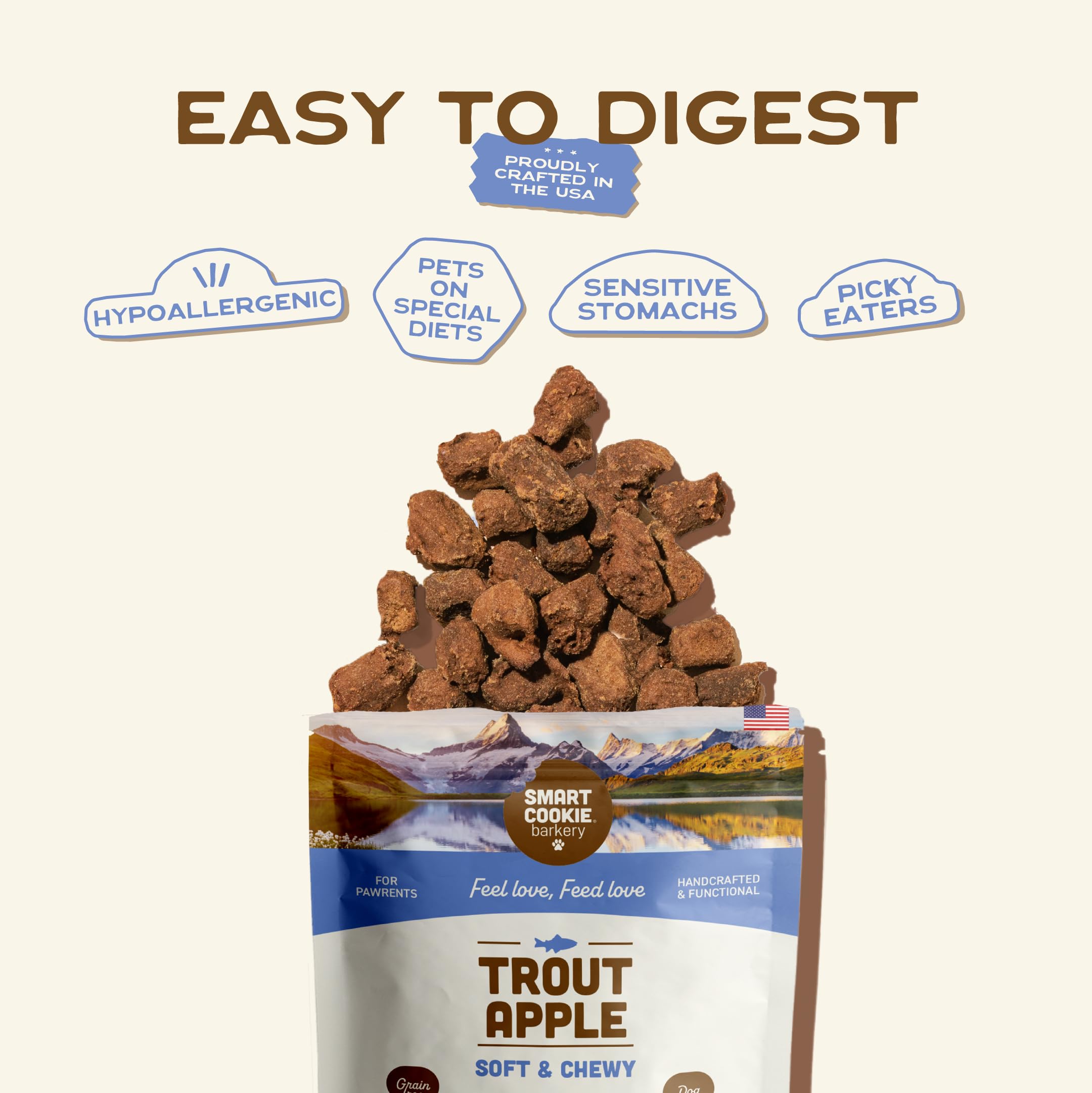 Alto en proteína y bajo en grasa en los bocaditos de Smart Cookie.
