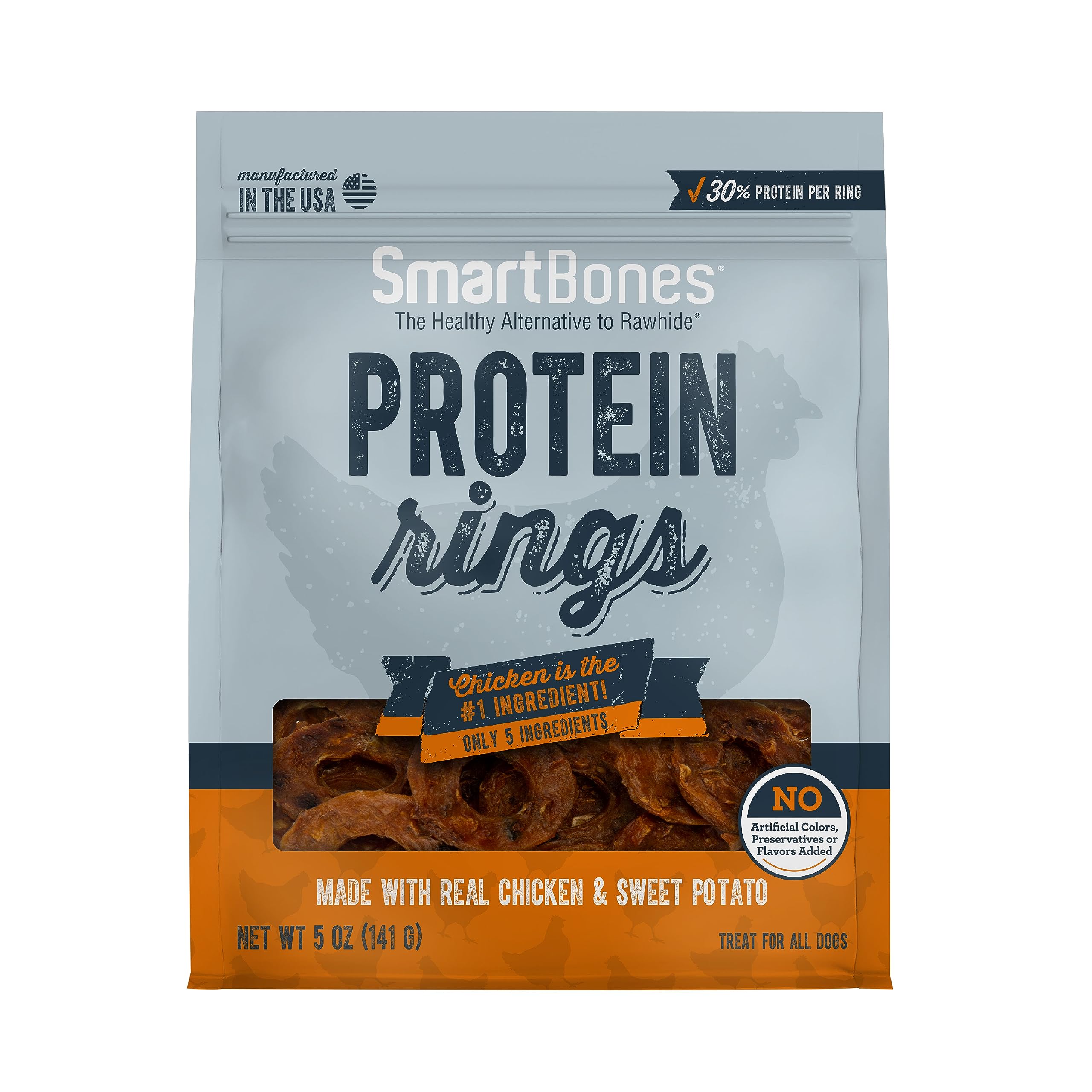 SmartBones anillos de proteína con pollo real y batata, snack sabroso para perros