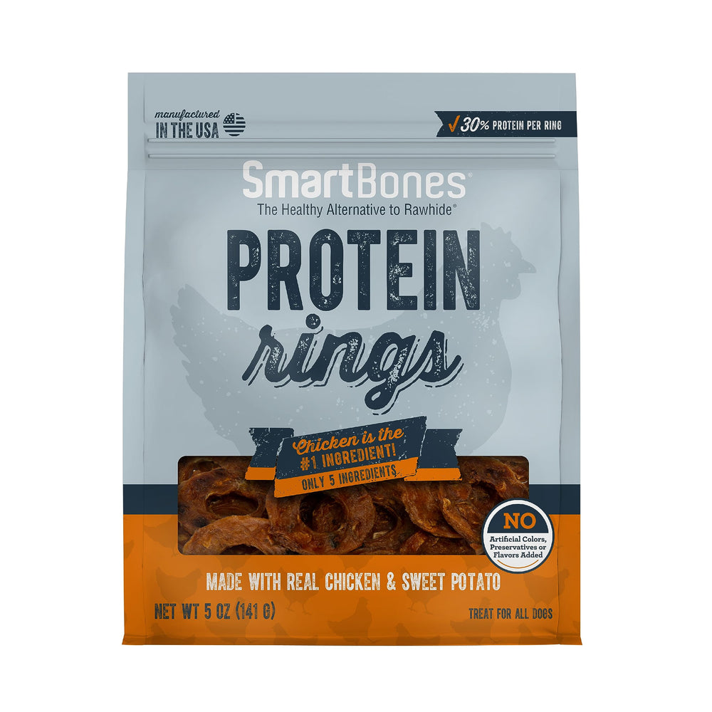 SmartBones anillos de proteína con pollo real y batata, snack sabroso para perros