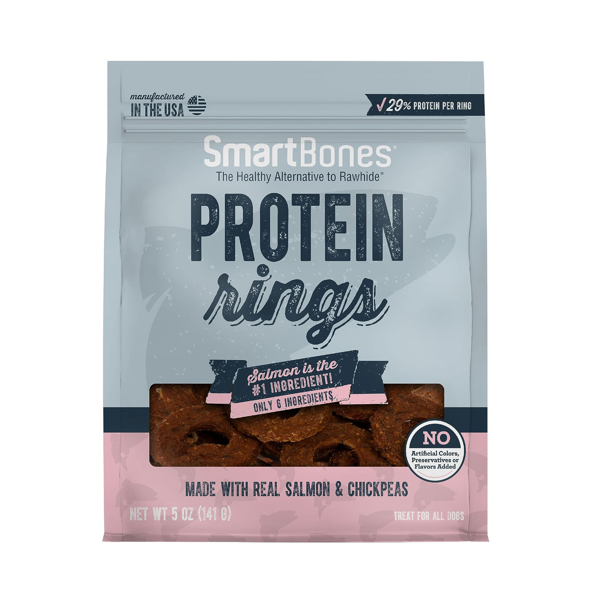 SmartBones Anillos de proteína con salmón real, recompensa sabrosa para tu perro.