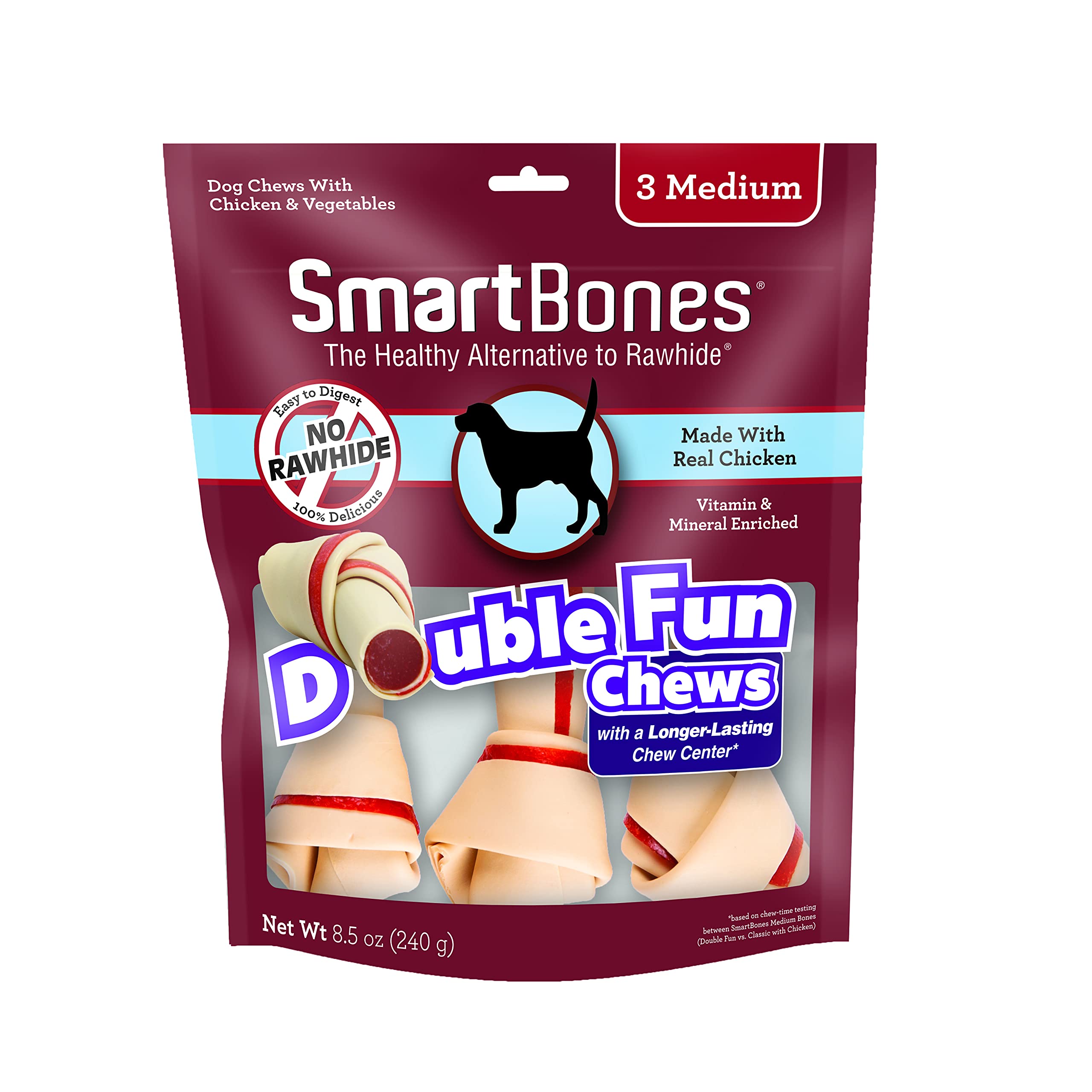 SmartBones DoubleTime, paquete frontal, masticables sin cuero crudo para perros.