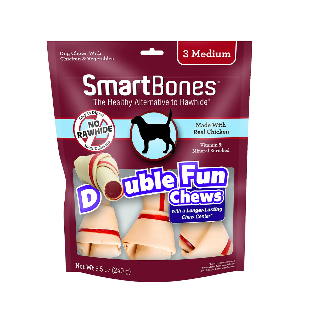 SmartBones DoubleTime, paquete frontal, masticables sin cuero crudo para perros.