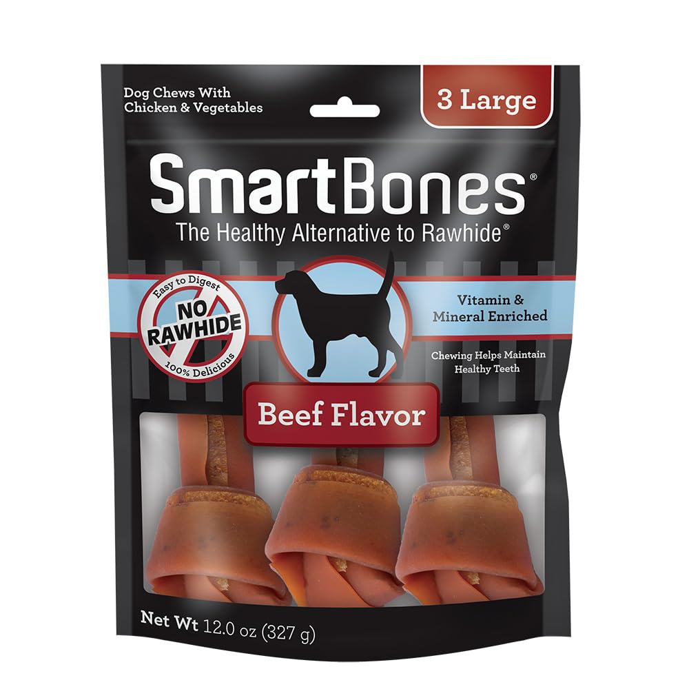 SmartBones grandes masticables con carne real en envase: sabor apetecible para perros.