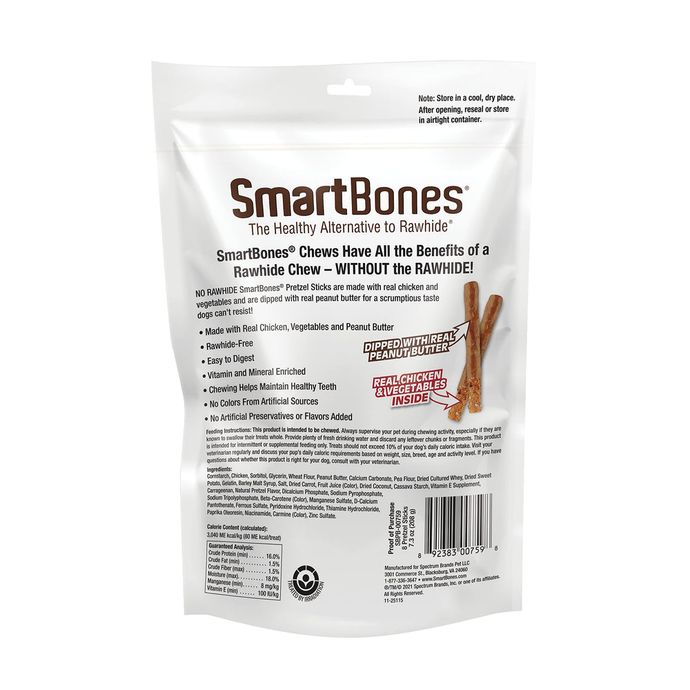 SmartBones ingredientes con pollo real y verduras, sabor natural para perros.