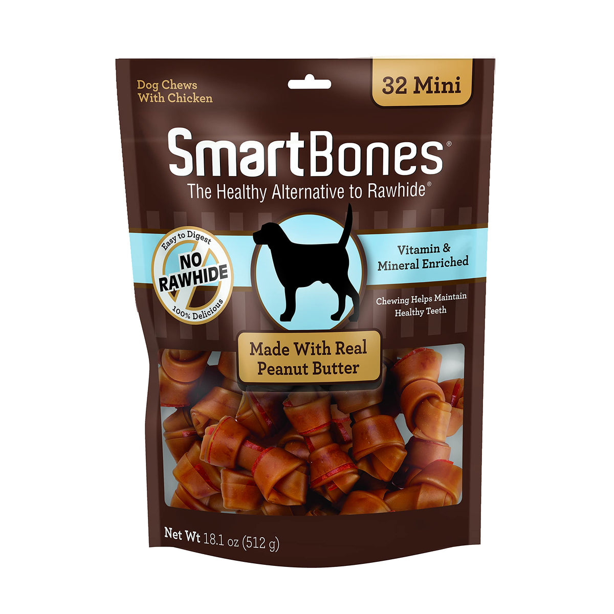 SmartBones Mini Chews con mantequilla de maní real, exterior sabroso para masticar