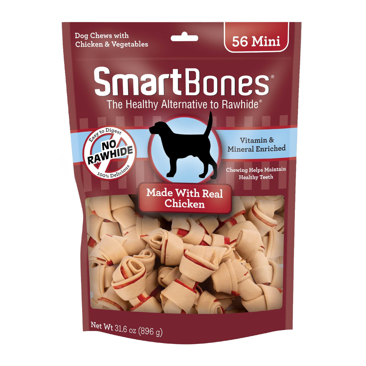 SmartBones Mini Huesos de Pollo Real, snack sabroso y fácil de digerir para perros.