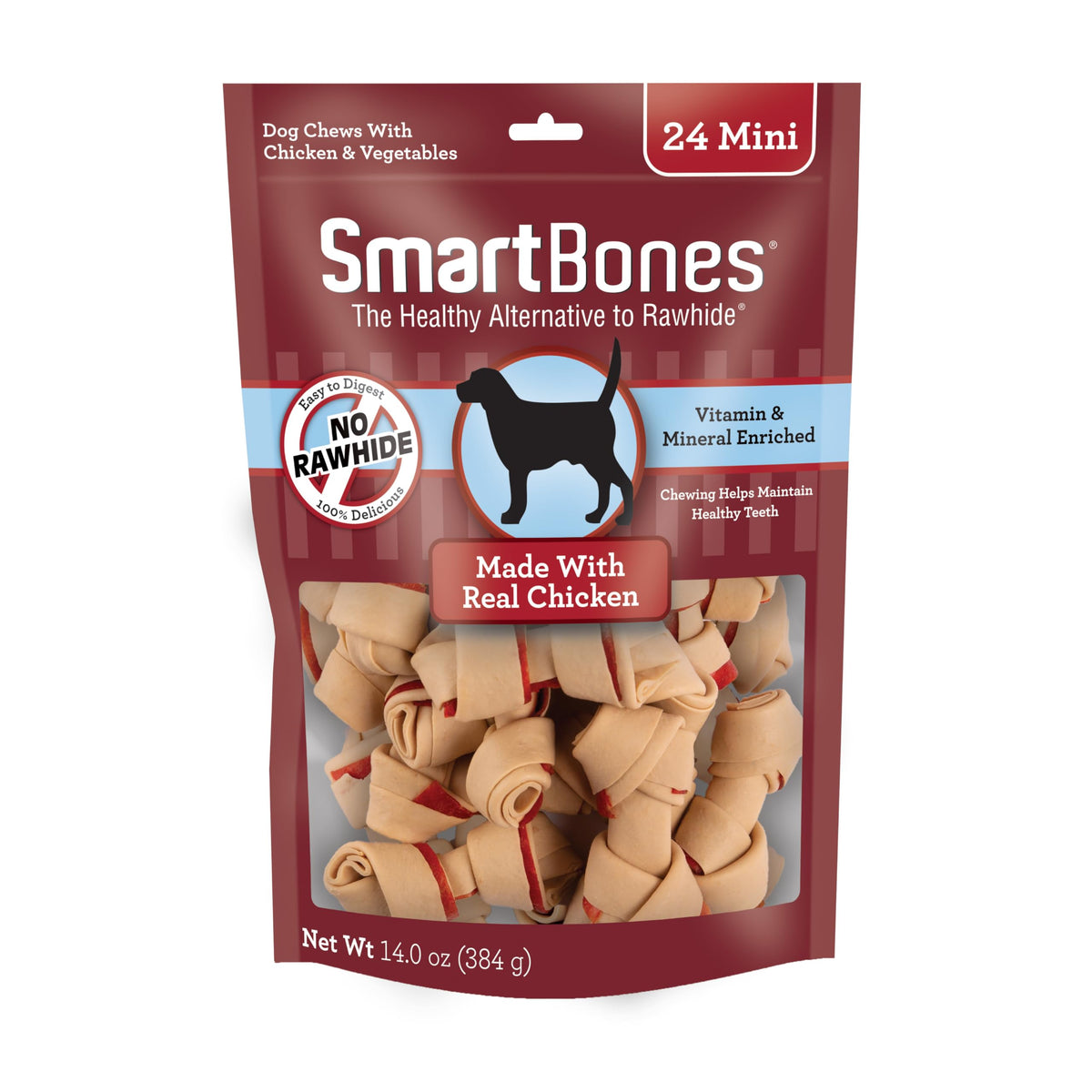 SmartBones Mini Huesos Pollo Real, empaque práctico para recompensa diaria.