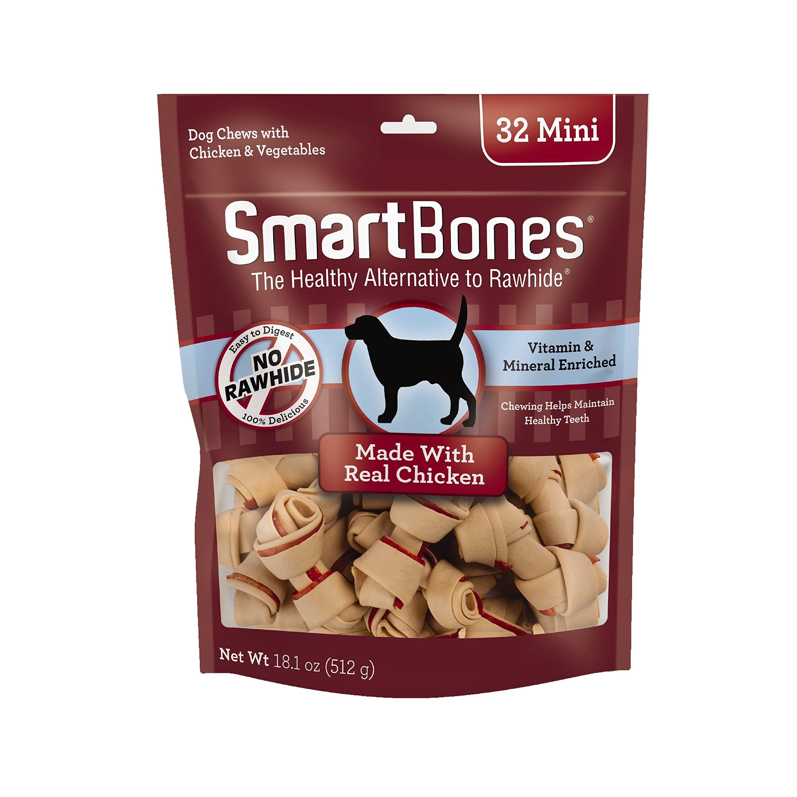 SmartBones Mini Masticables con pollo real envuelto en verdura, sabor irresistible.