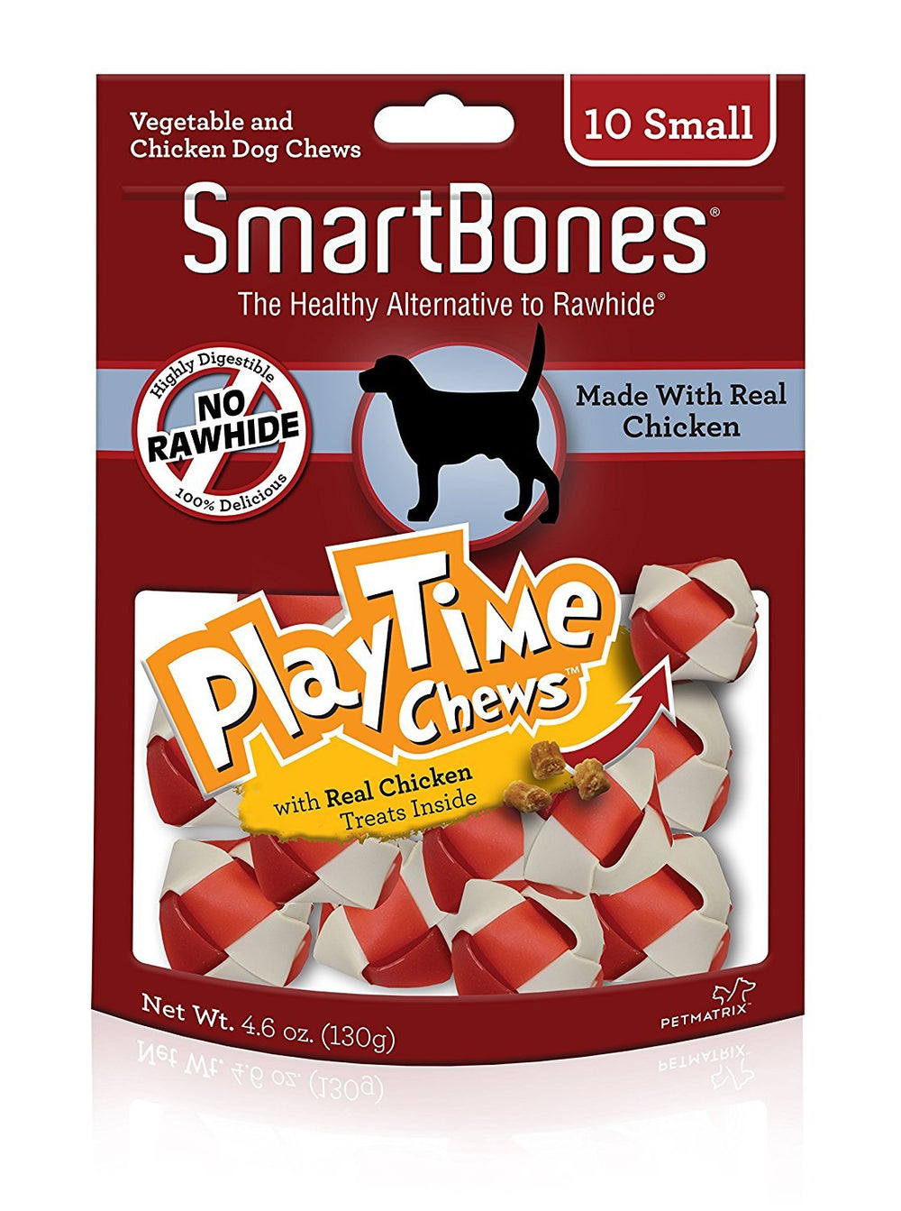 SmartBones PlayTime Chews sin cuero crudo, empaque frontal para perros curiosos