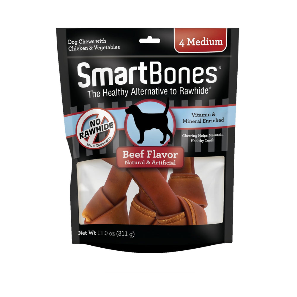 SmartBones Premios Medianos con Carne Real, sabor irresistible para perros activos.