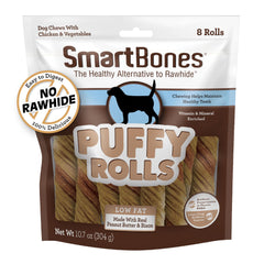 SmartBones Puffy Rolls en empaque práctico para almacenar y premiar.