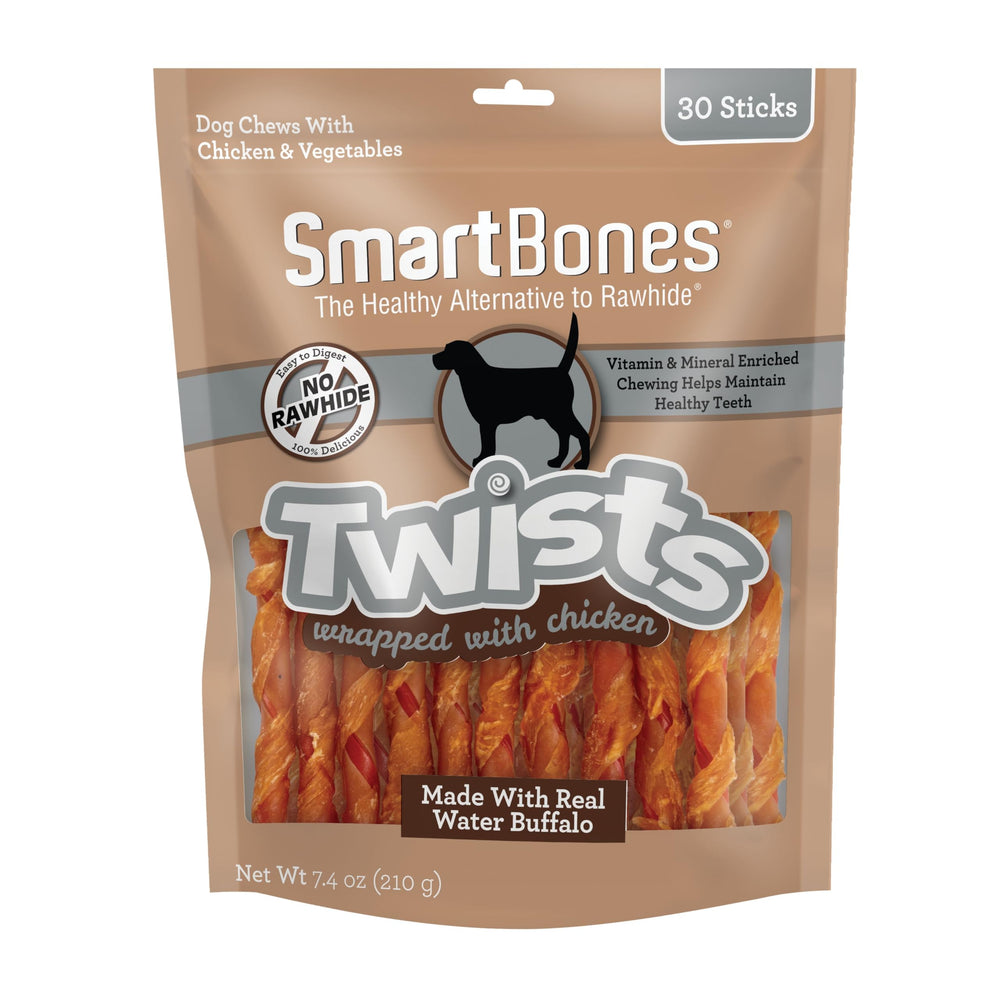 SmartBones torsades poulet-buffle avant, goût riche et sans cuir.