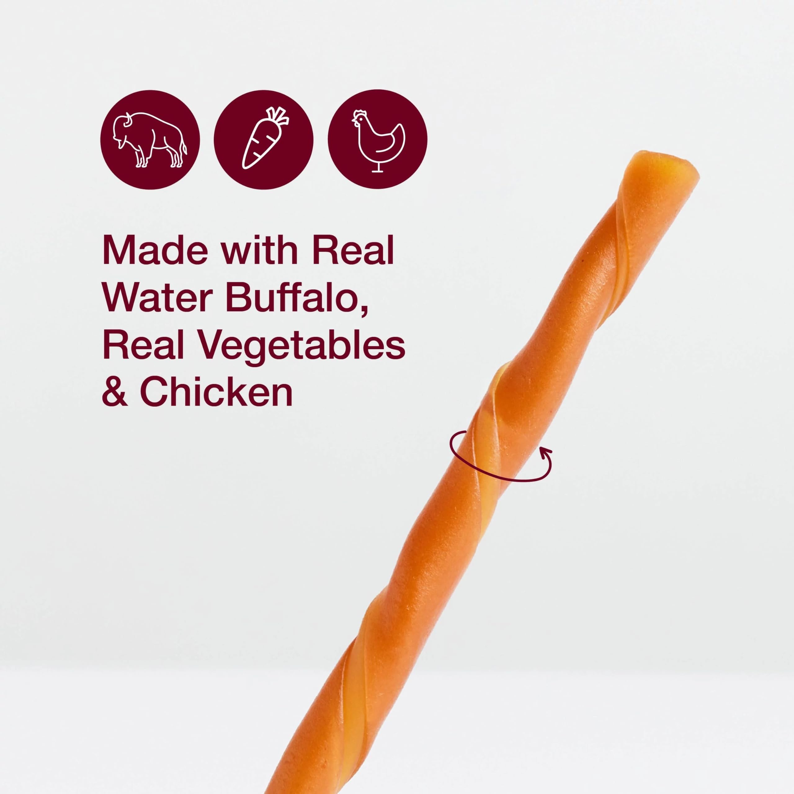 SmartBones torsades poulet-buffle texture croquante lors de la mastication.