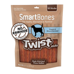 SmartBones Twist Sticks con búfalo de agua en envase, opción sabrosa sin cuero para perros.