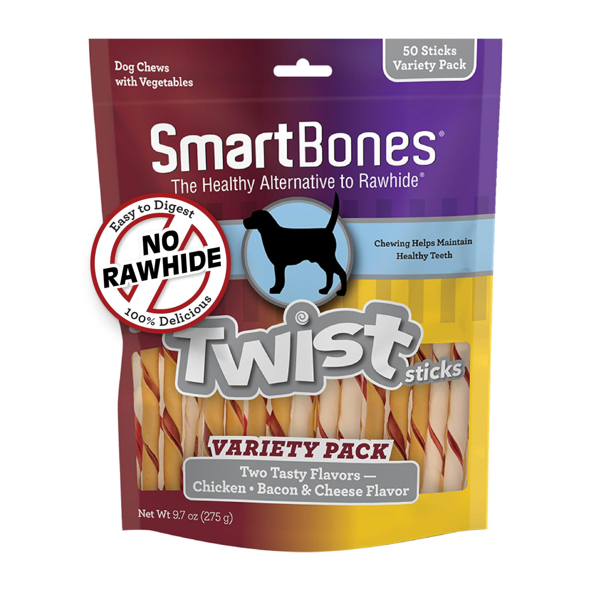SmartBones Twist Sticks Variedad 50 Unidades, snack sabroso para perro