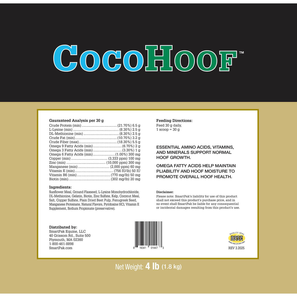 SmartEquine CocoHoof envase de 4 lb, presentación para cuidado de cascos