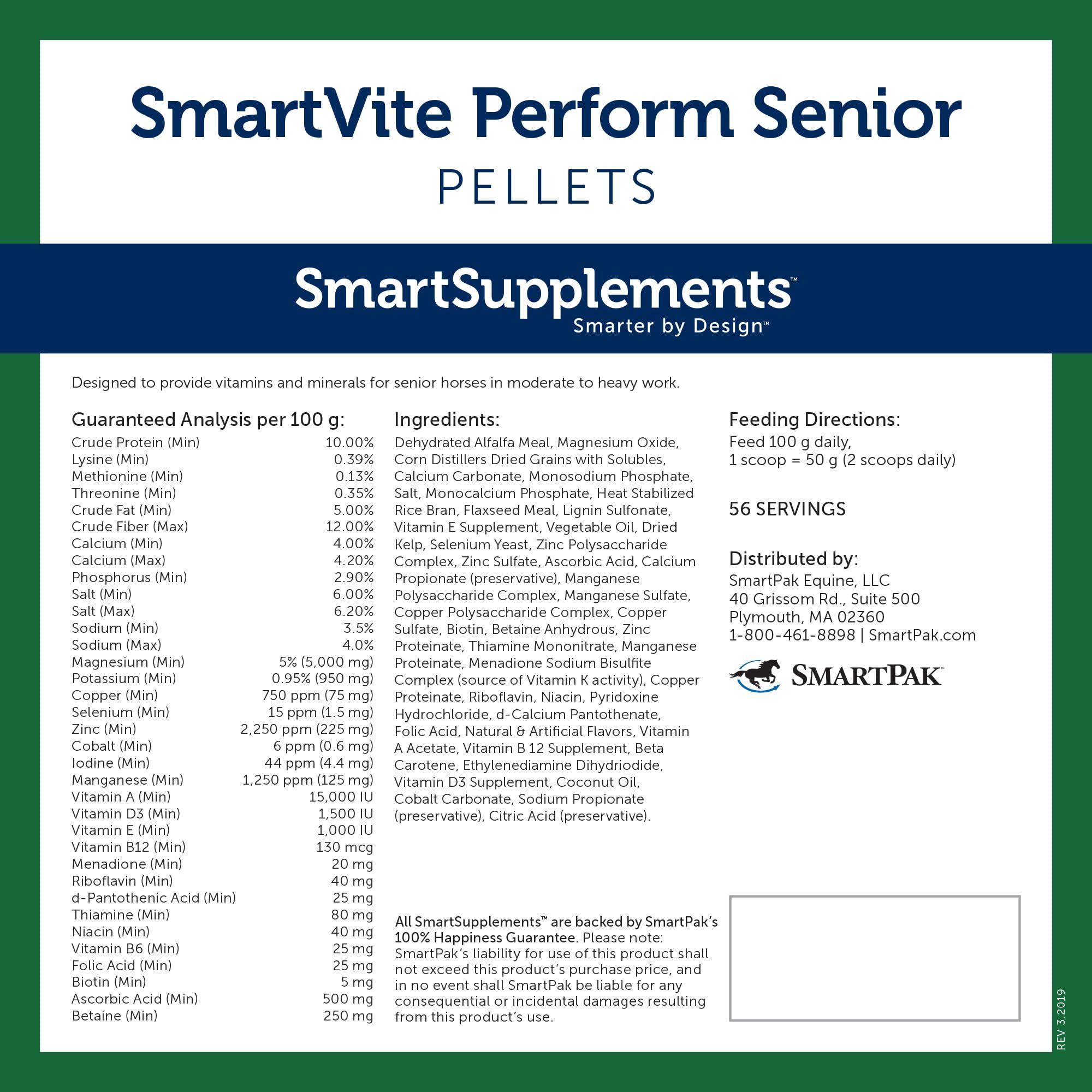 SmartEquine SmartVite Perform Senior: envase de 12,5 lb para alimentación diaria