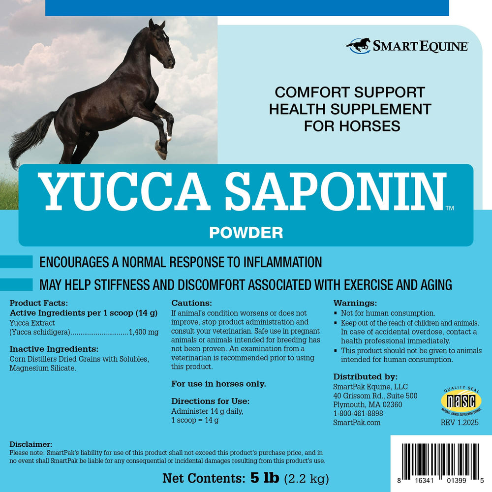 SmartEquine Yucca Saponin en etiqueta clara: información de uso y beneficios para articulaciones.