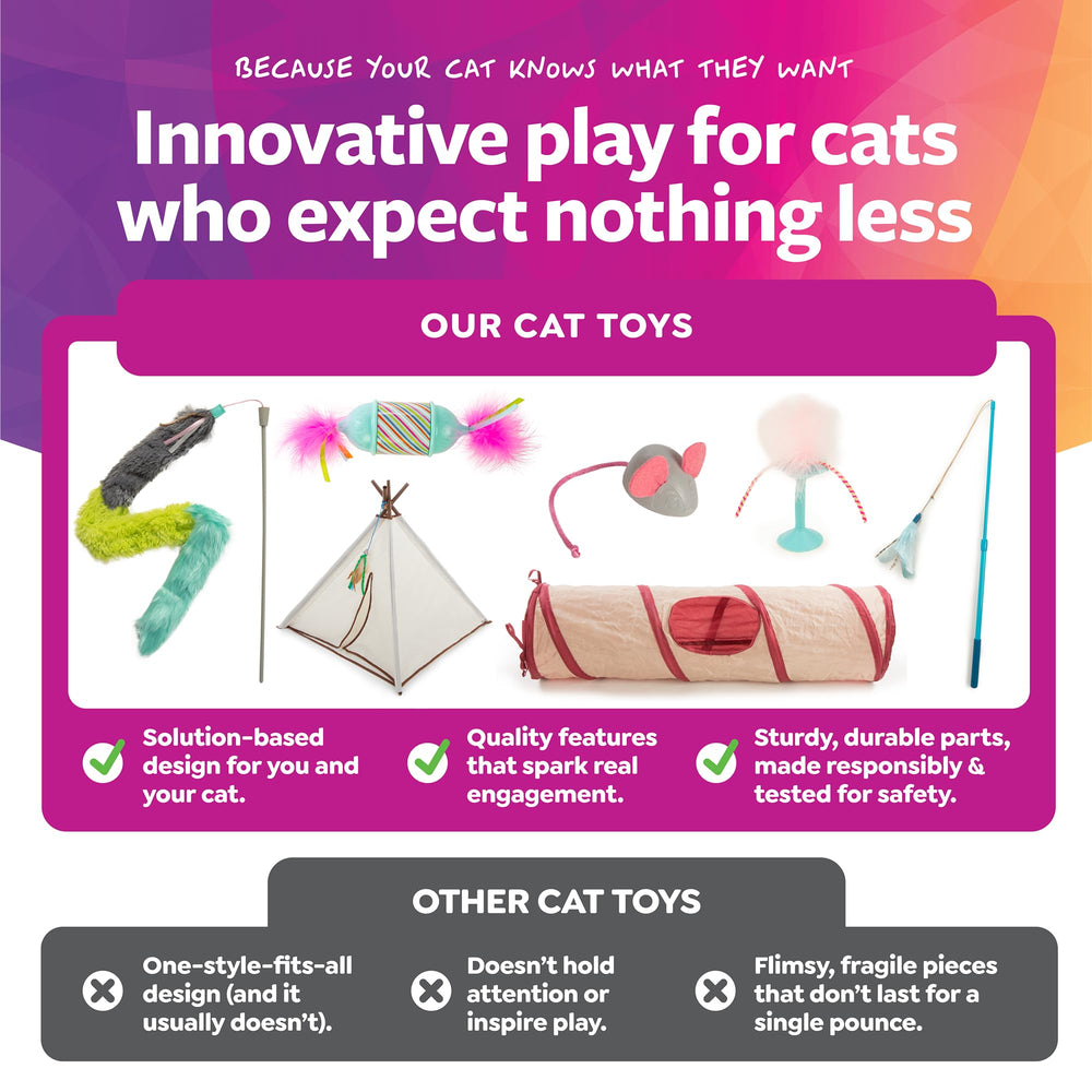 Gato jugando y cazando con la Frisky Flyer para diversión interactiva.