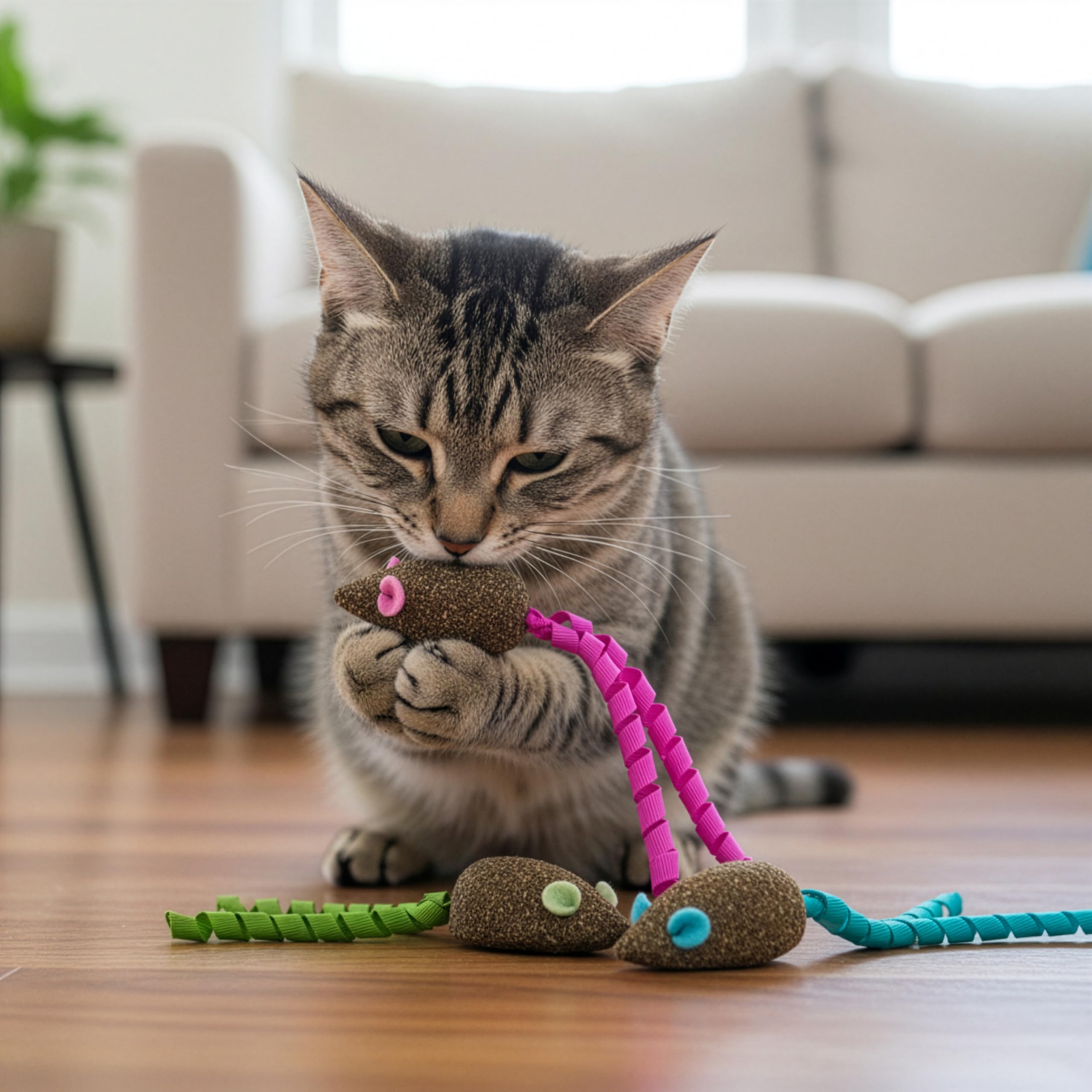 SmartyKat ratón mágico hecho con materiales reciclados para entretenimiento sostenible.