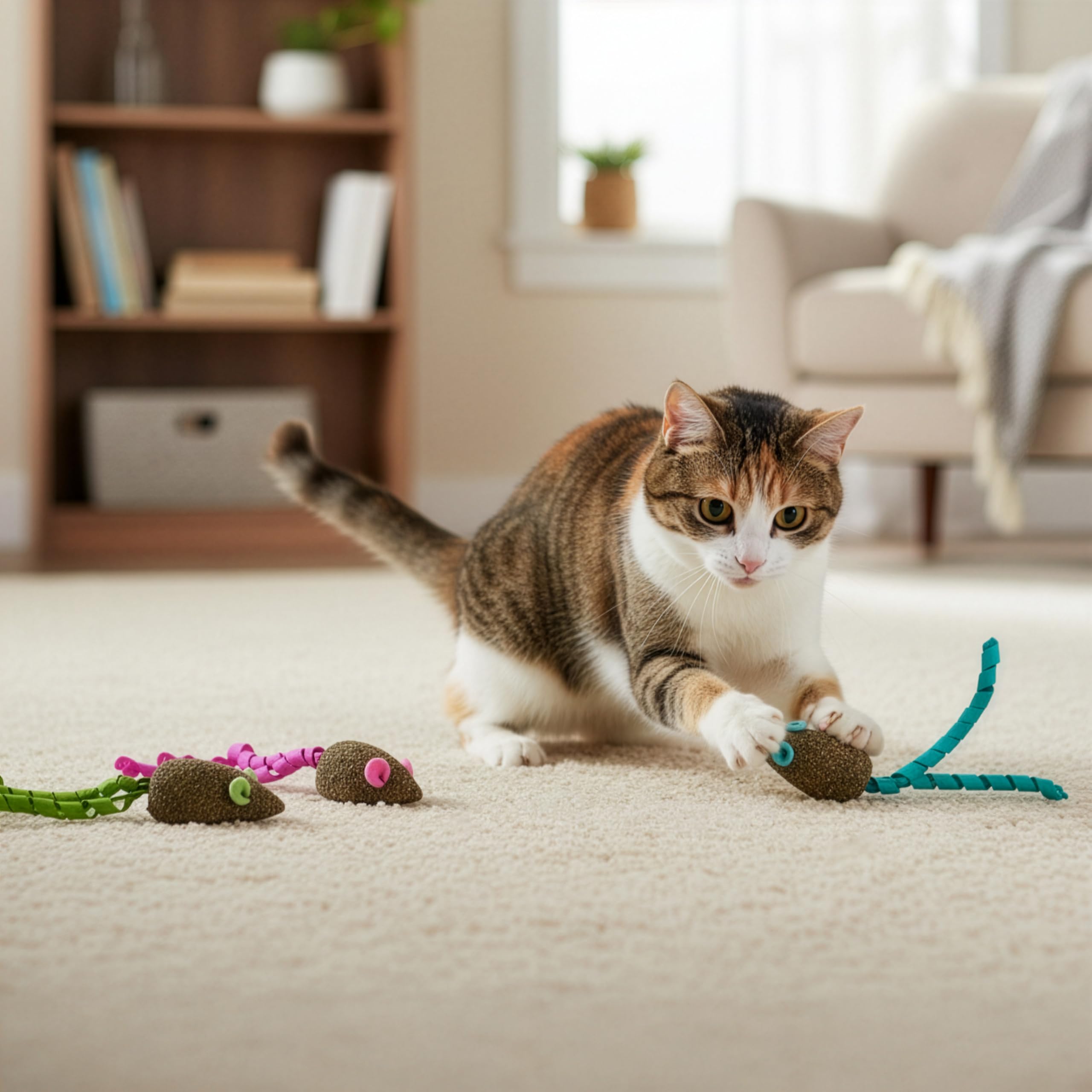 SmartyKat ratón mágico con menta gatuna, ofrece estimulación natural sin desorden.