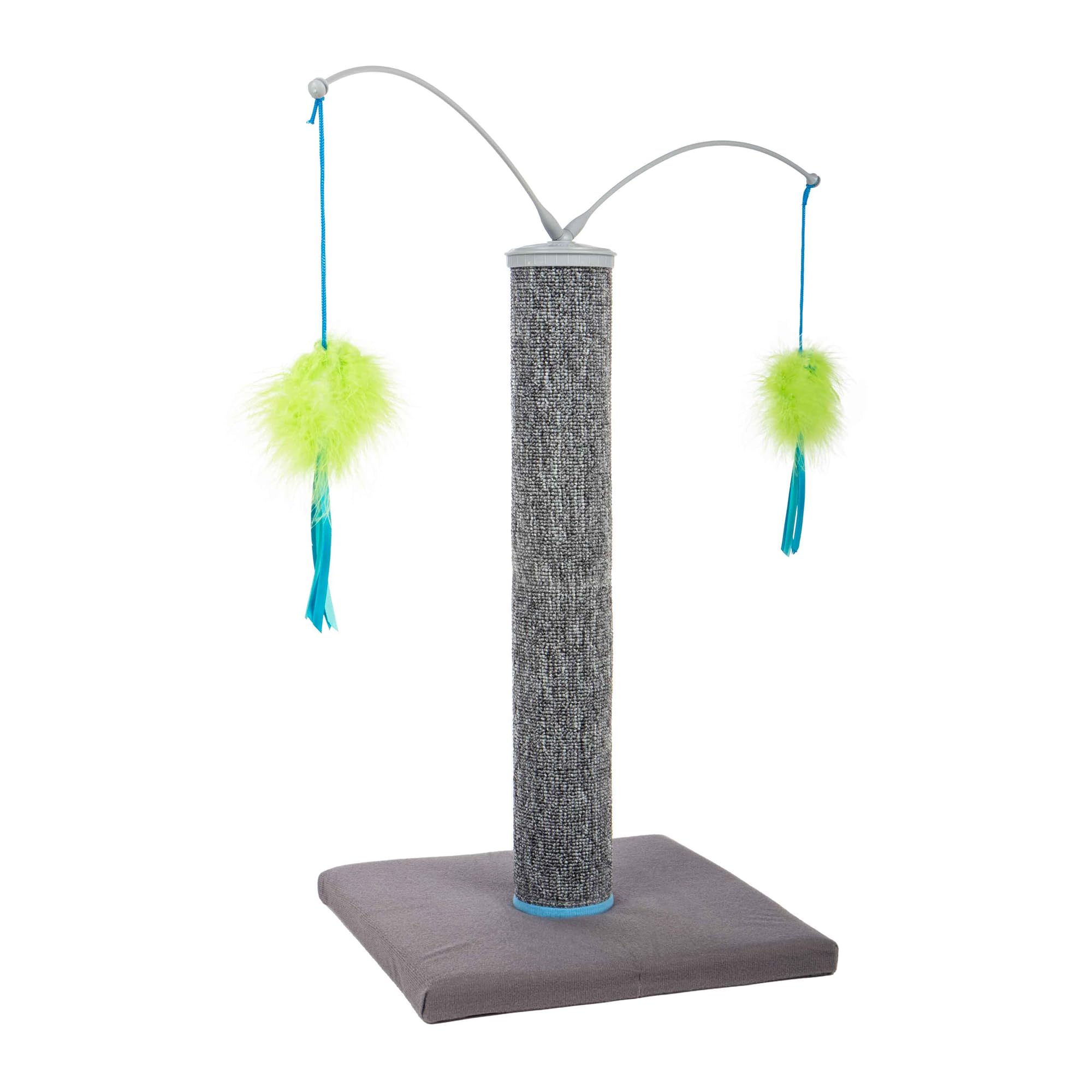 SmartyKat Scratch 'N Spin: poste de rascar en alfombra gris-azul para ejercicio diario.