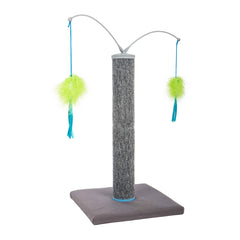 SmartyKat Scratch 'N Spin: poste de rascar en alfombra gris-azul para ejercicio diario.