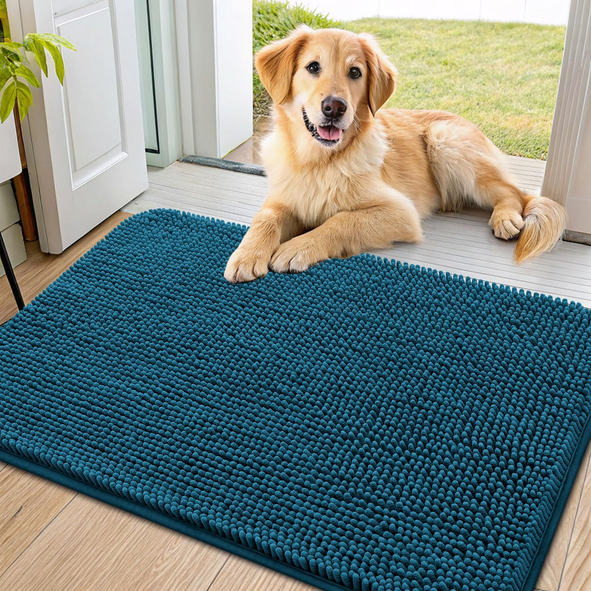 Smiry alfombra de chenille absorbente para la entrada, captura humedad y suciedad.