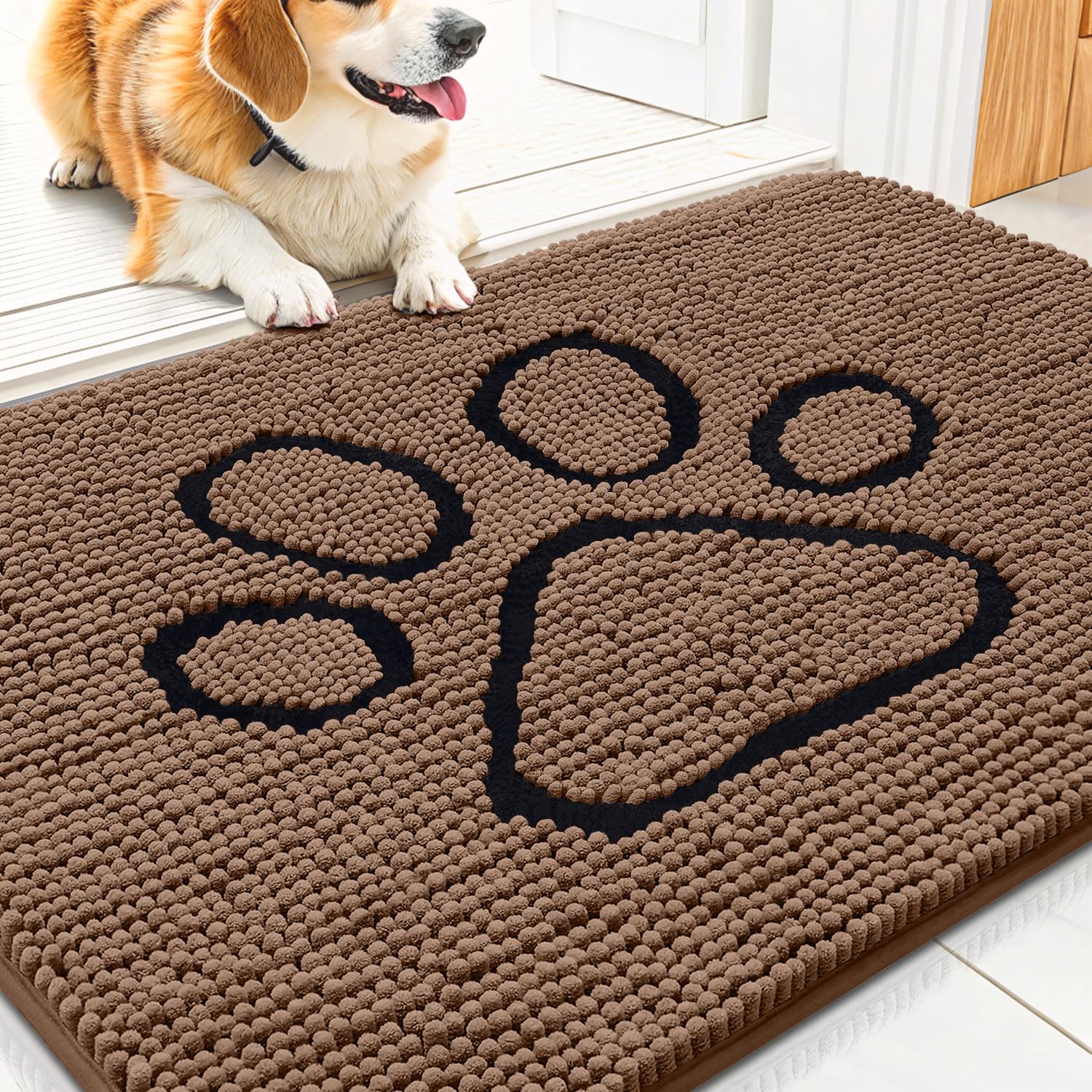 Smiry alfombra para puerta de perros con chenille suave y cómoda para entrar
