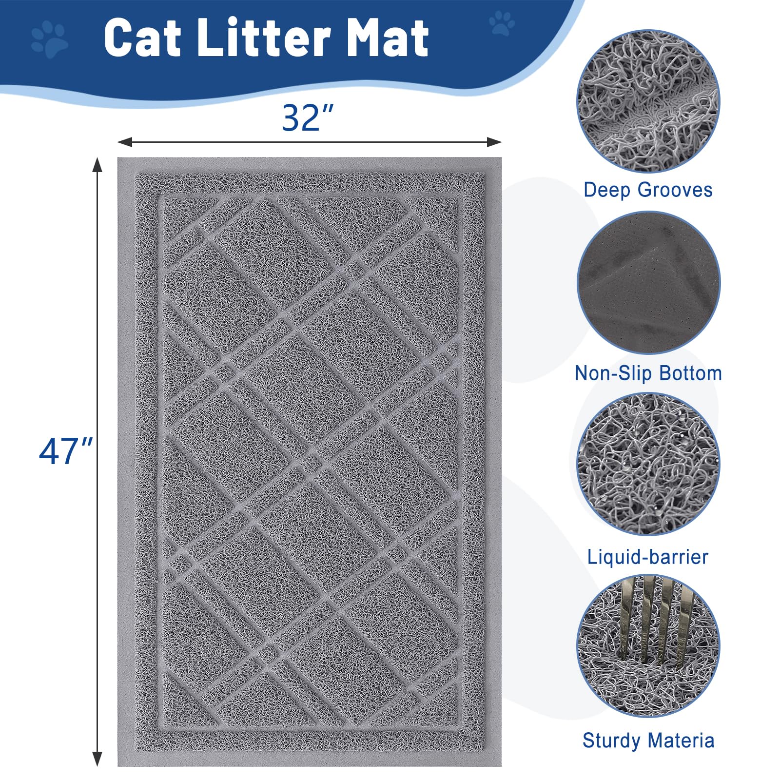 Smiry alfombrilla barrera de líquidos para arena de gatos gris, protege el suelo.