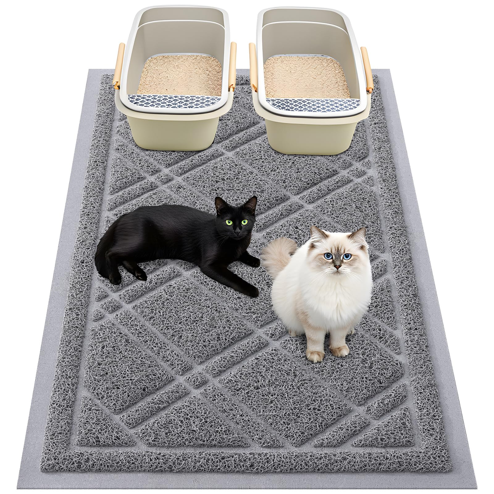 Smiry alfombrilla para arena de gatos 47x32 cm gris, atrapa arena y facilita limpieza.