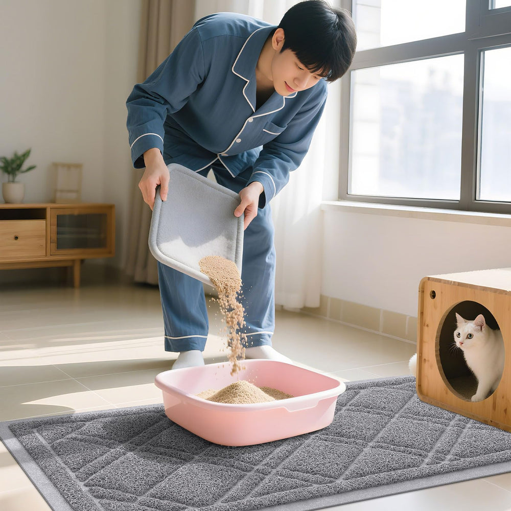 Smiry alfombrilla mantenimiento fácil para arena de gatos gris, lista para uso diario.