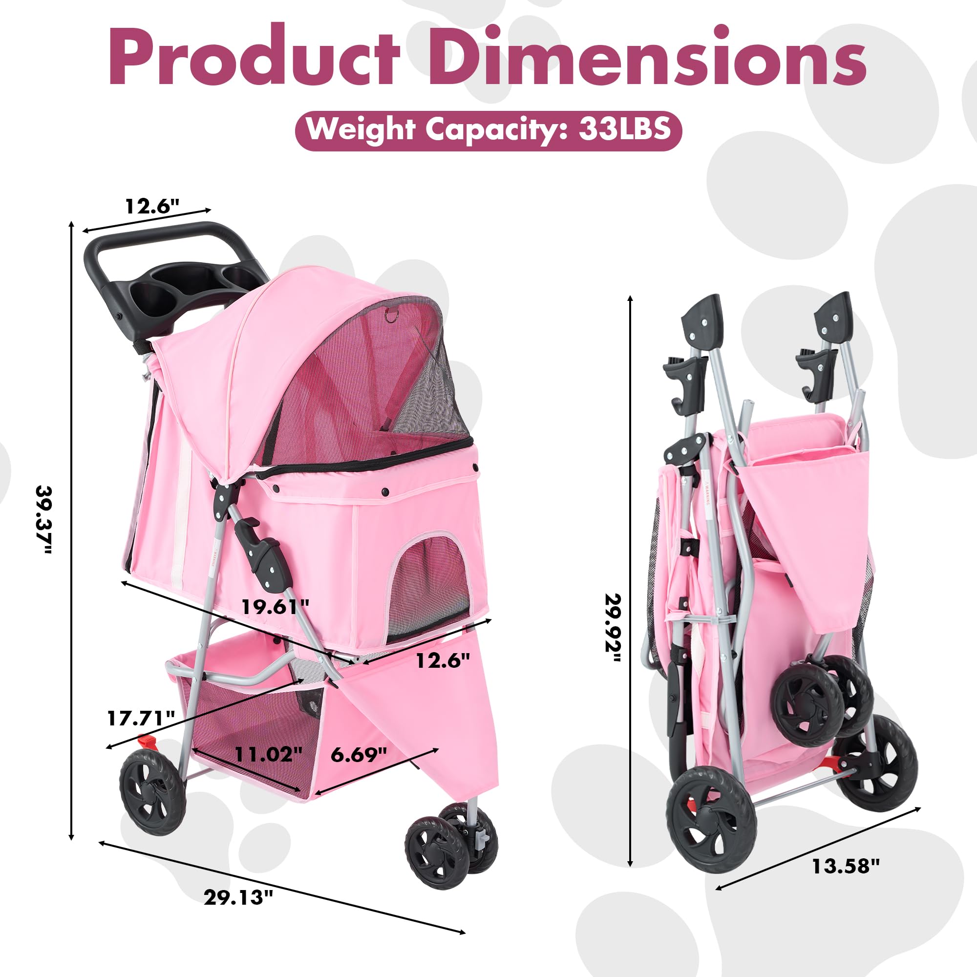SMUG Carrito de paseo para mascotas, techo de malla para ventilación.