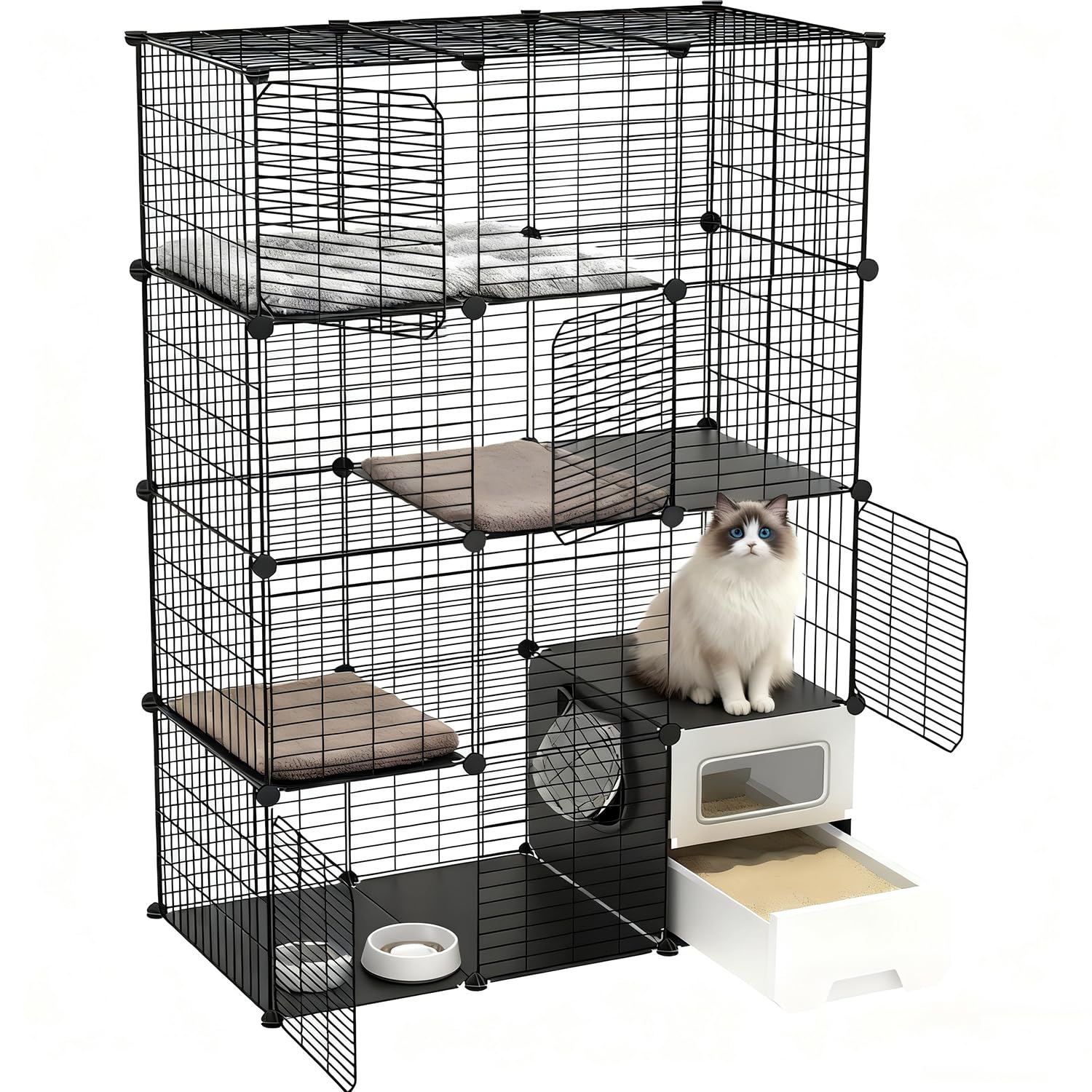 Jaula SNAAT para gato interior con caja de arena y limpieza fácil.
