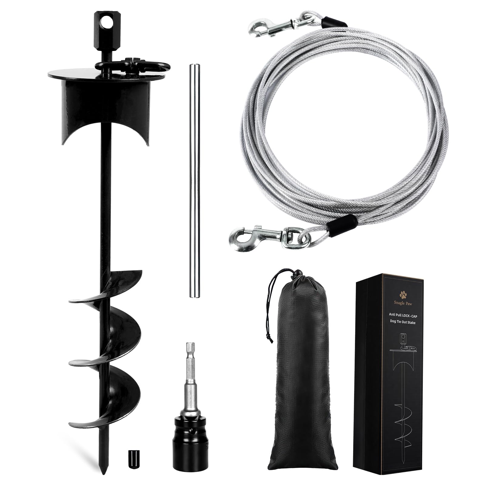 Snagle Paw estaca-cable-perro-30ft para uso seguro en jardín o playa