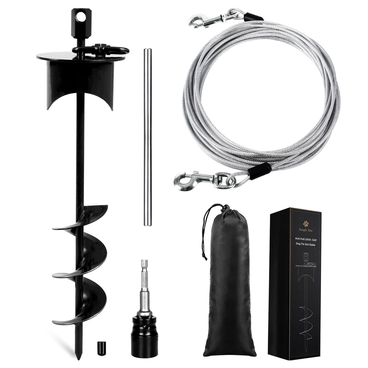 Snagle Paw estaca-cable-perro-30ft para uso seguro en jardín o playa