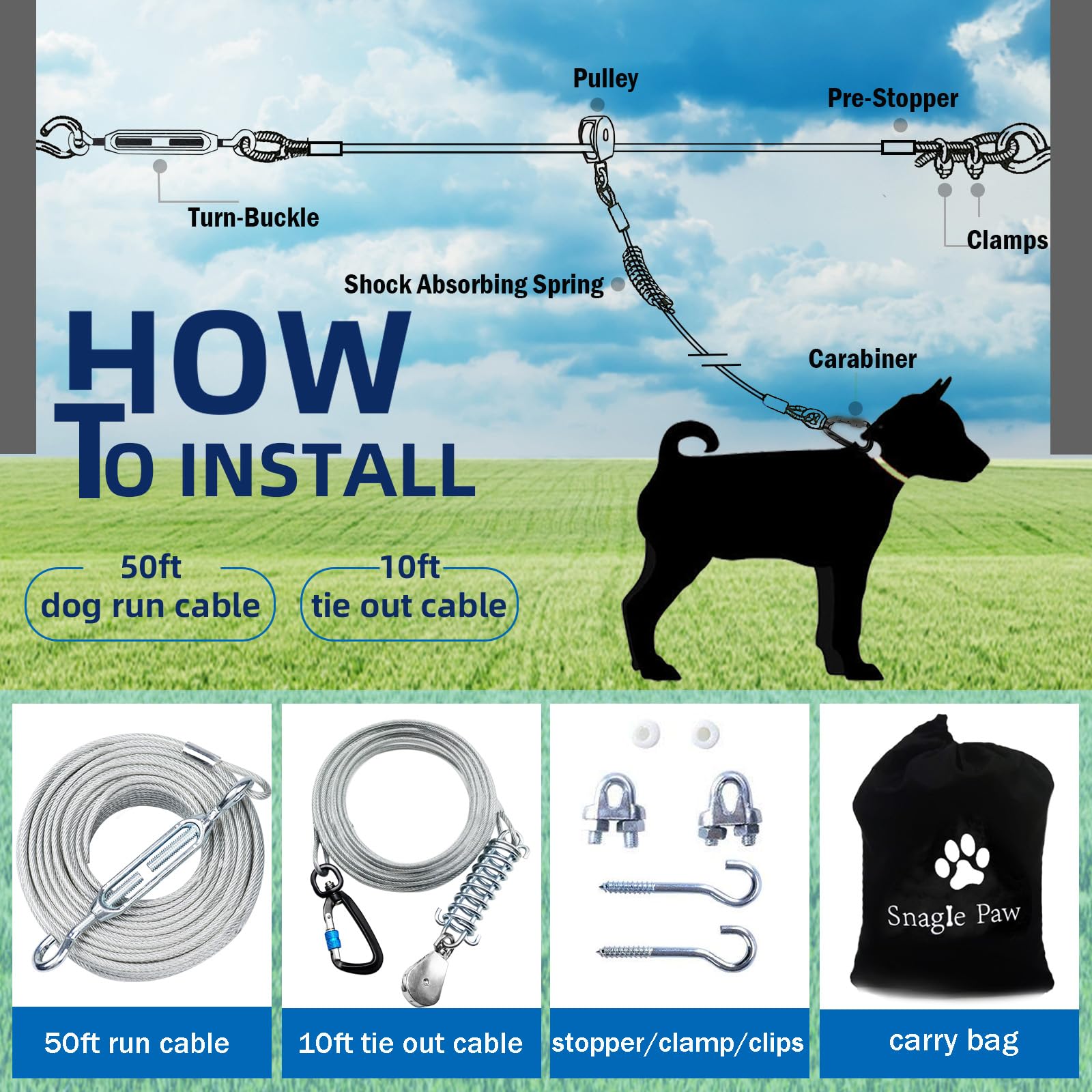 Snagle Paw polea-runner-10ft: movimiento suave para perros activos