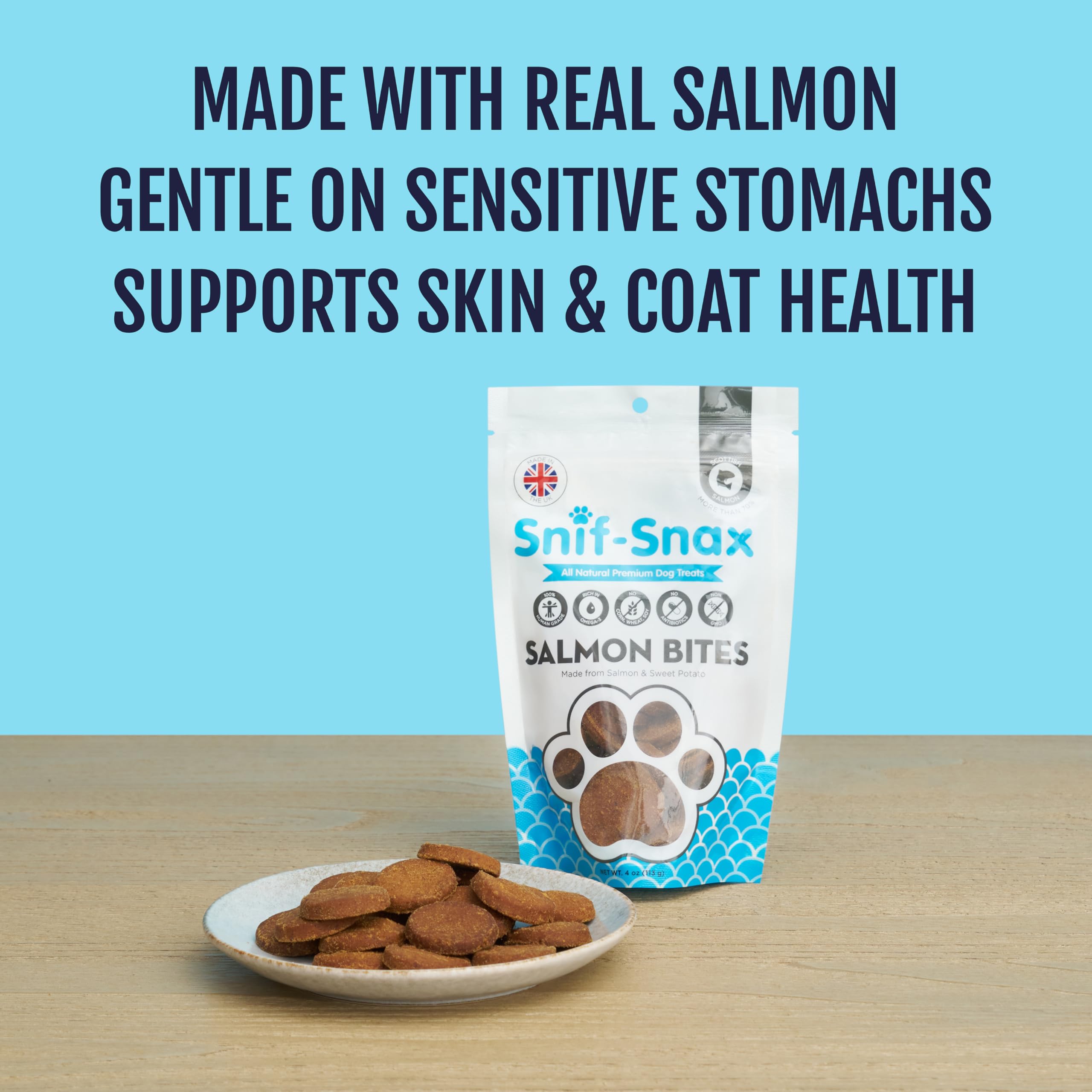 Ingrediente principal: salmón real en Snif-Snax sin aditivos.