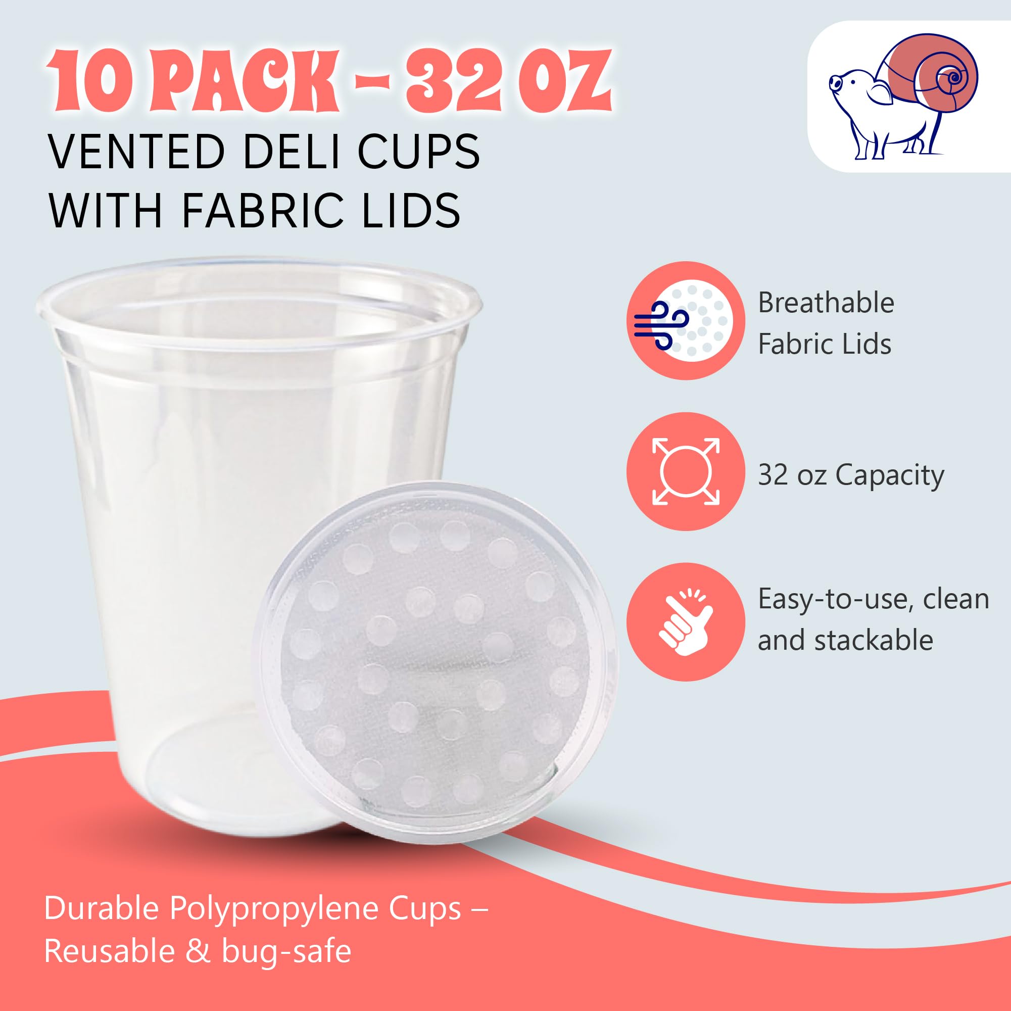 Paquete de 10 Snout and Shell Deli cups, empaque compacto y ordenado