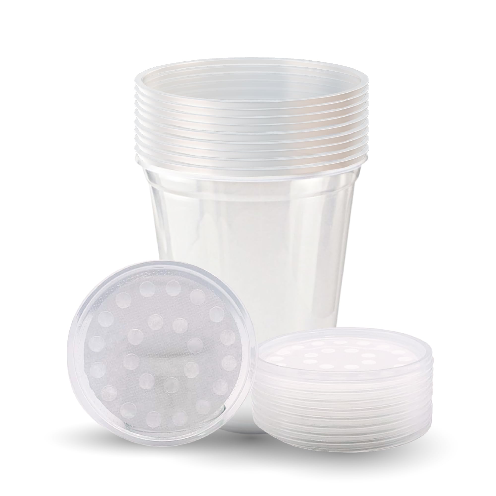 Snout and Shell Deli cups con tapas ventiladas de tela para evitar escapes, primer plano