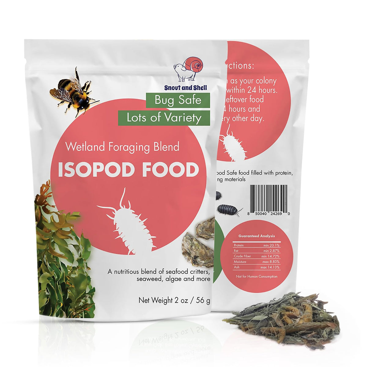 Snout and Shell: mezcla para isópodos en bote, alimentación para terrario bioactivo.