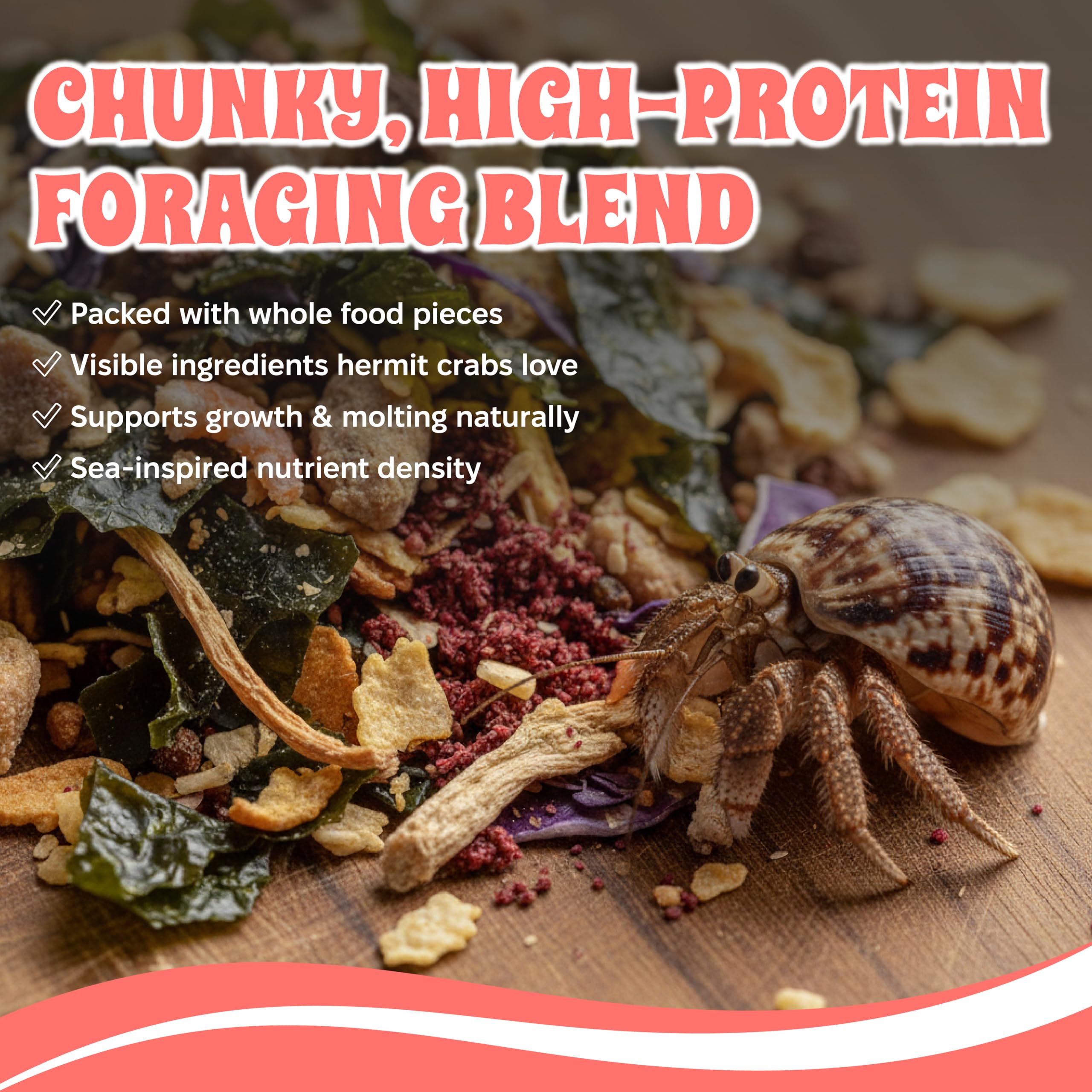 Snout and Shell Tidepool Protein Blend estimula la búsqueda de alimento y movimiento.