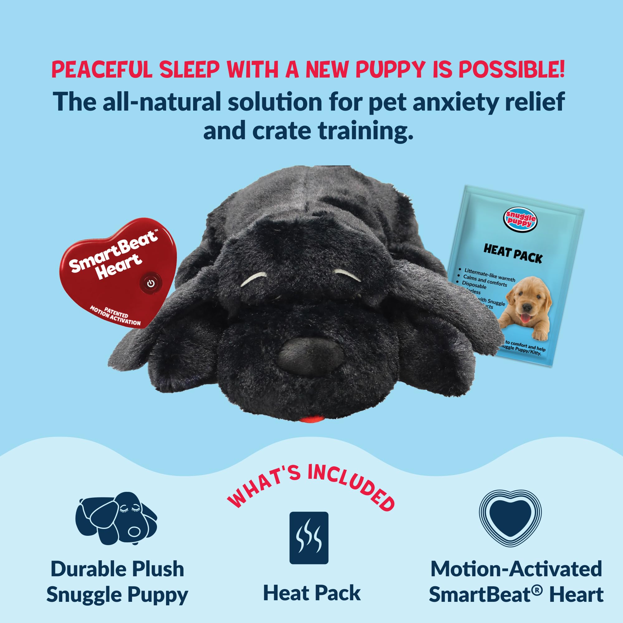 Snuggle Puppy apariencia negra-peluche ofrece un compañero clásico y calmante.
