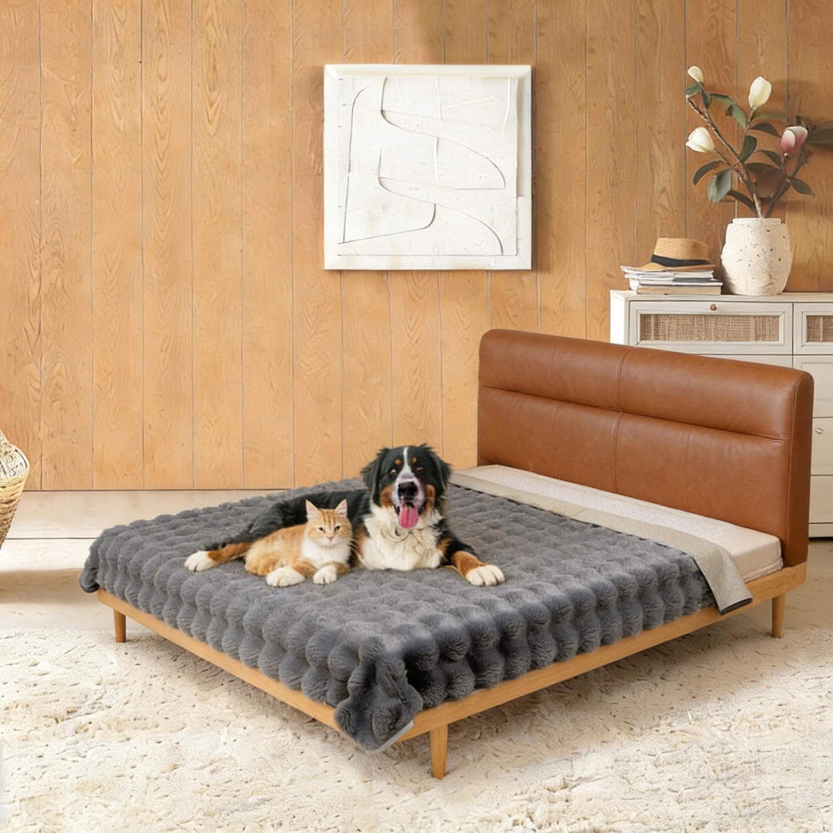 Snugglesinto: cobertura impermeable para cama de perro protege muebles de manchas.