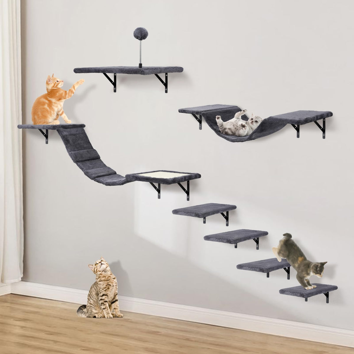 Sobly estantes de pared para gato en madera, útiles para juego seguro.