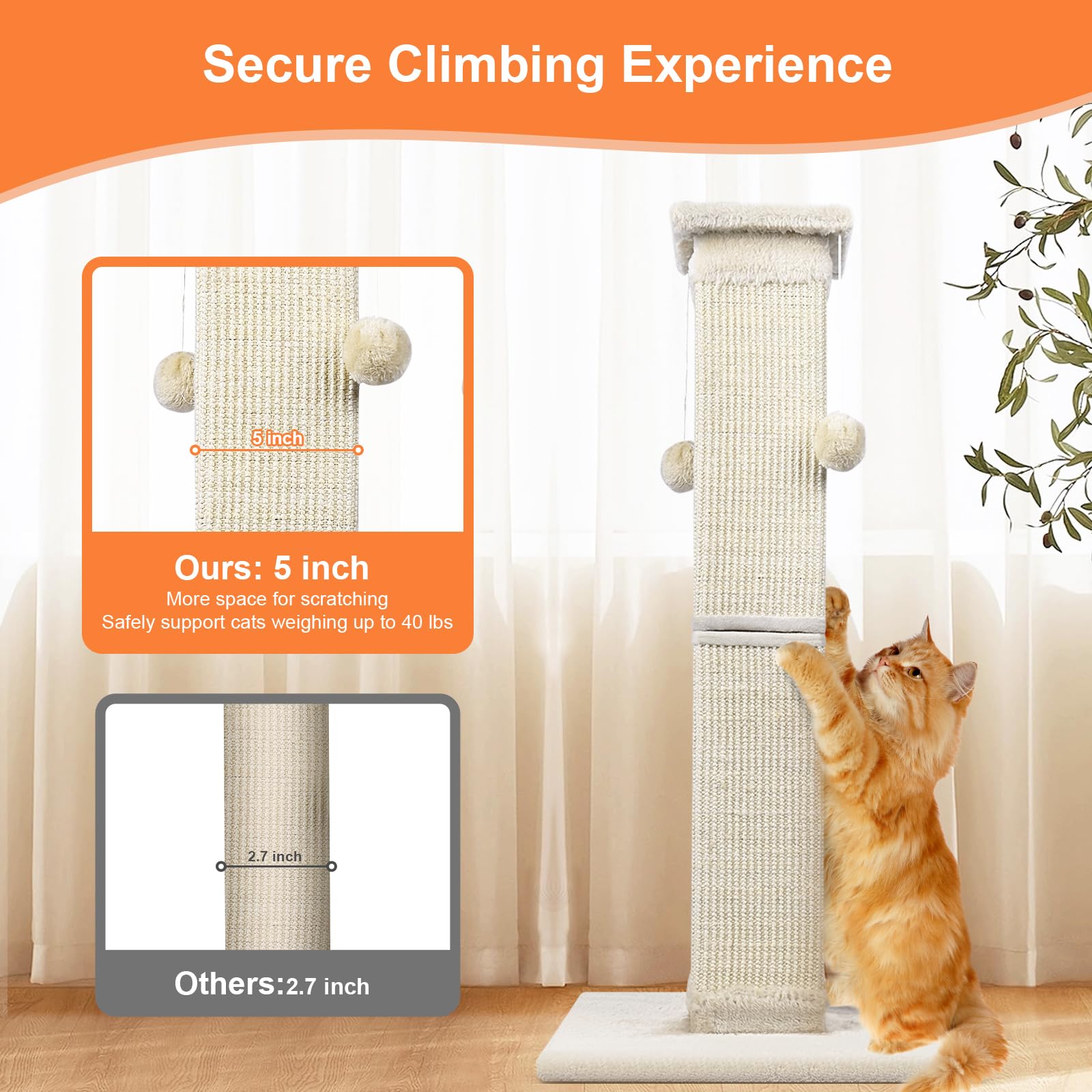 SOCATER fibra sisal natural imita corteza de árbol para arañado saludable