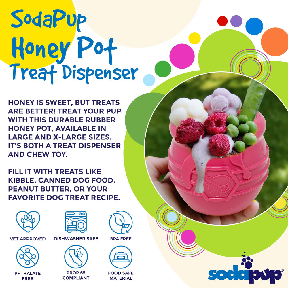 SodaPup Honey Pot, material caucho natural seguro para masticación prolongada.