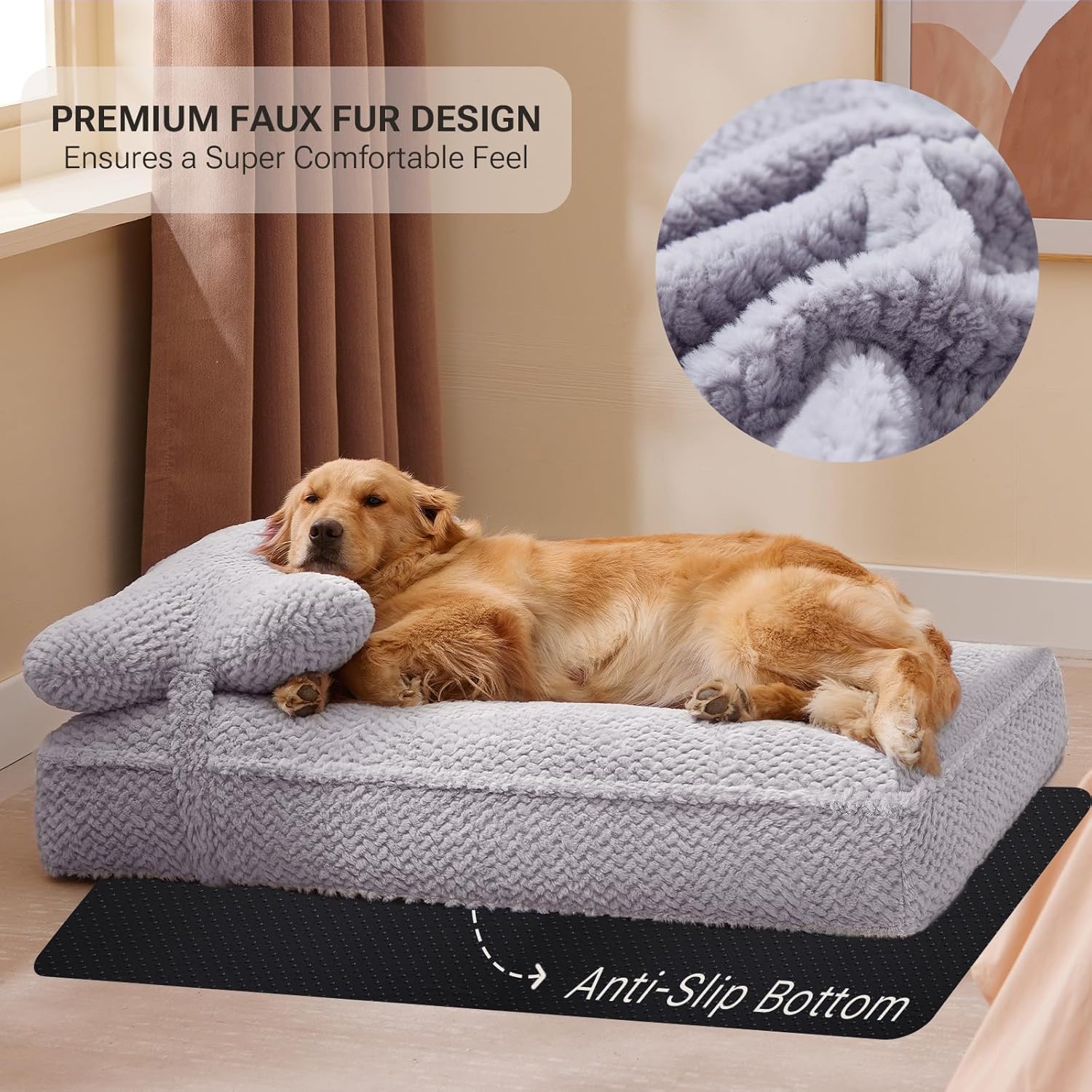 Soft Touch cama para perros, cojín removible en gris para soporte adicional