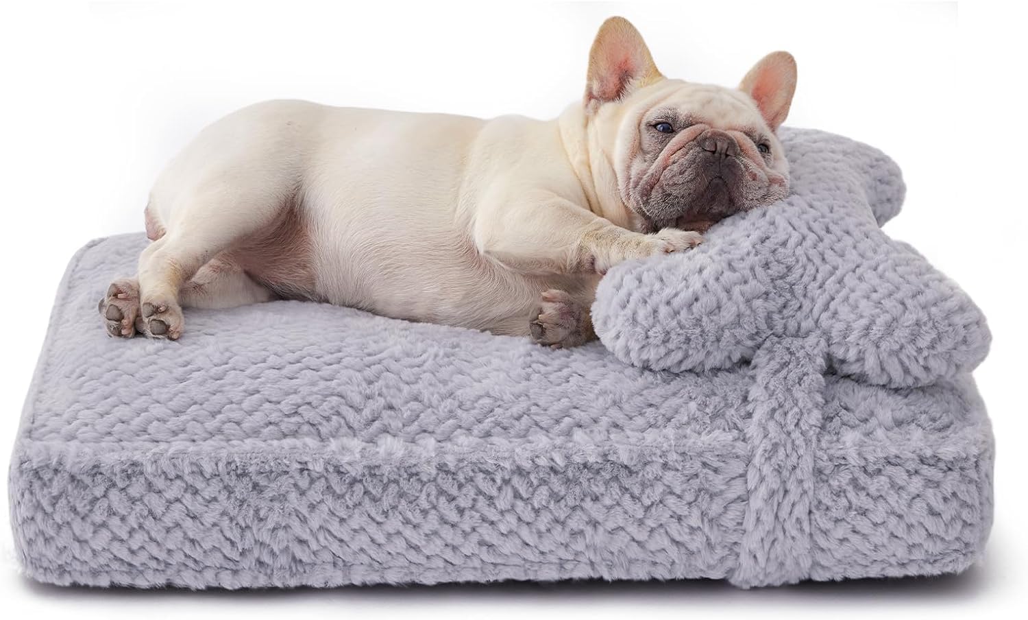 Soft Touch cama para perros de pelo falso gris, vista frontal, superficie suave para dormir